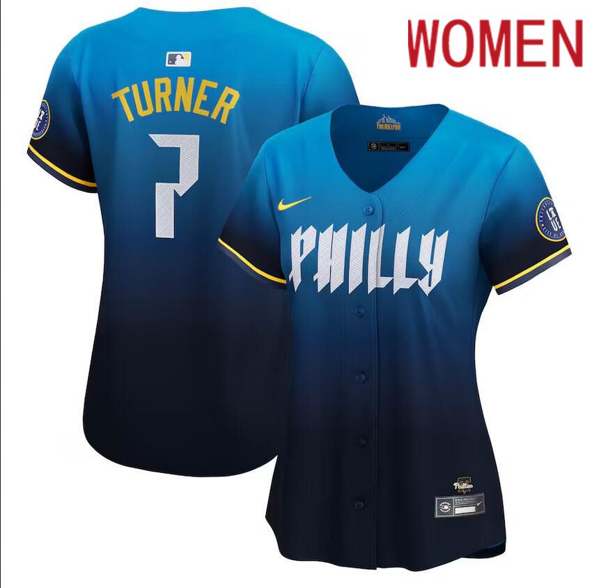 Women Philadelphia Phillies #7 Trea Turner Nike Blue 2024 City Connect Limited Player Jersey